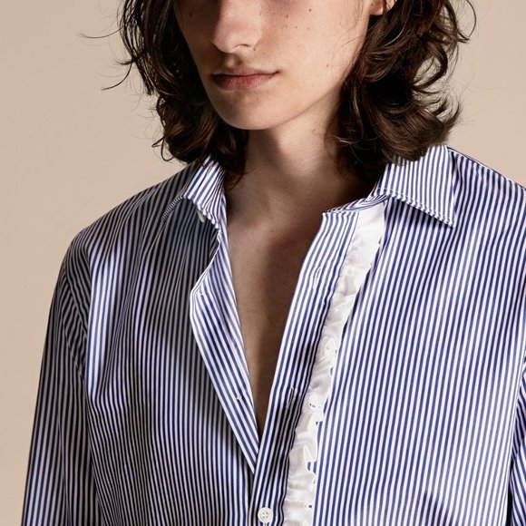 NWT Burberry Men's Ruffle Stripe Trim Fit Shirt– Luxe Statement Work or Event - Picture 8 of 9